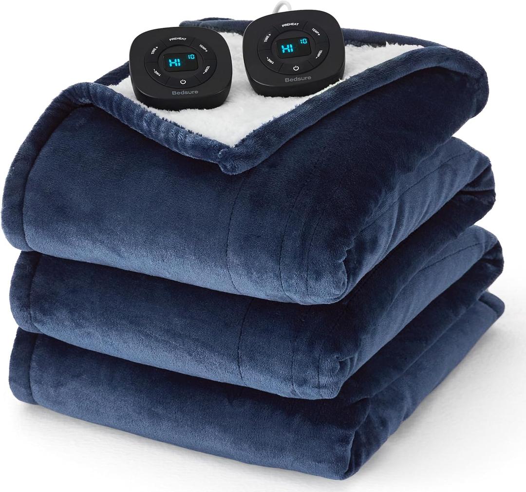 Bedsure Electric Blanket Queen Size - Dual Control Heated Blanket Queen, Fast Heating with 10 Time Settings & 10 Heat Settings, Warm Gifts for Grandma, Women, Men (84x90 inches, Navy)