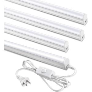 (4 Pack) 4FT T5 LED Shop Light,6500K,20W,2300LM(Super Bright White) Linkable LED Integrated Fixture,Garage Ceiling and Cabinet Light,Strip Light,Corded Electric with ON/Off Switch
