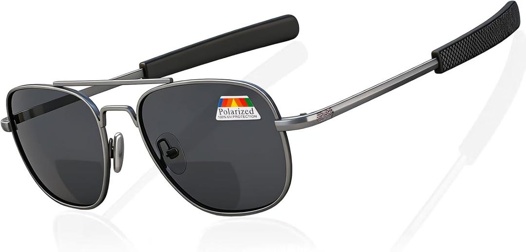 LianSan Polarized Bifocal Sunglasses Men Women, Aviator Metal Sun Readers UV400 Anti-Glare Driving Fishing Golf, Magnification Strength: 1.0 x