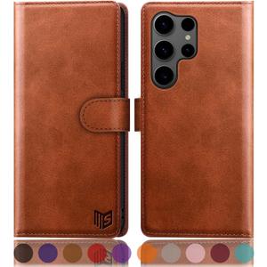 SUANPOT Compatible with Samsung Galaxy S25 Ultra Wallet case with RFID Blocking Credit Card Holder,Flip Book PU Leather Protective Cover Women Men for Samsung S25 Ultra Phone case Light Brown