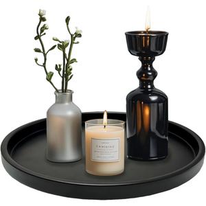 Round Black Metal Candlestick Tray, Decorative Serving Tray, Candle Holder Tray for Wedding Table, Dinning Table Decorations(11.5 inches)