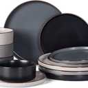 Famiware Nebula Ridge Stoneware Dinnerware Sets, Plates and Bowls Sets for 4, 12 Pieces Dishes Set, Microwave and Dishwasher Safe Kitchen Plates, Multi-color