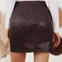 LILLUSORY Womens Leather Mini Fall Skirt with Slit (X-Large, Brown)