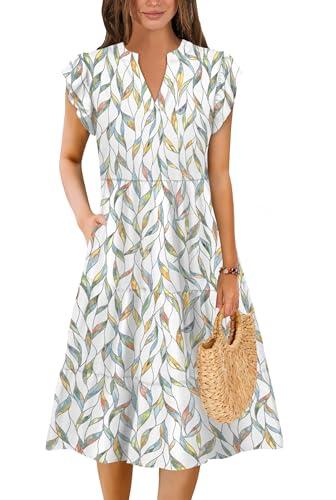 Summer Dresses for Women 2025 Elegant Classy Denim Dress Linen Business Casual Airy Skirt Plus Size T Shirt Midi Beach Clothes Boho Maxi Sundresses Fall Fashion Must Haves Colorful Leaf X-Large