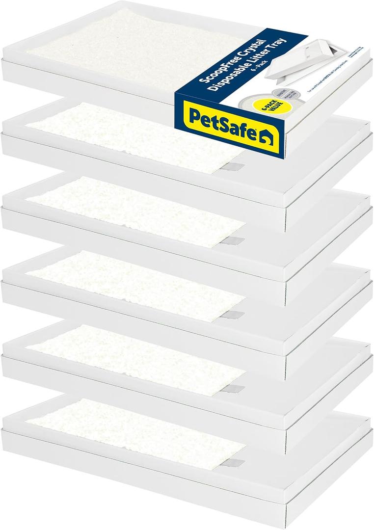 PetSafe ScoopFree Crystal Cat Litter & Refill Tray with Lid, Fragrance Free, 4.3 Lb Bag with Each Tray, Pack of 6