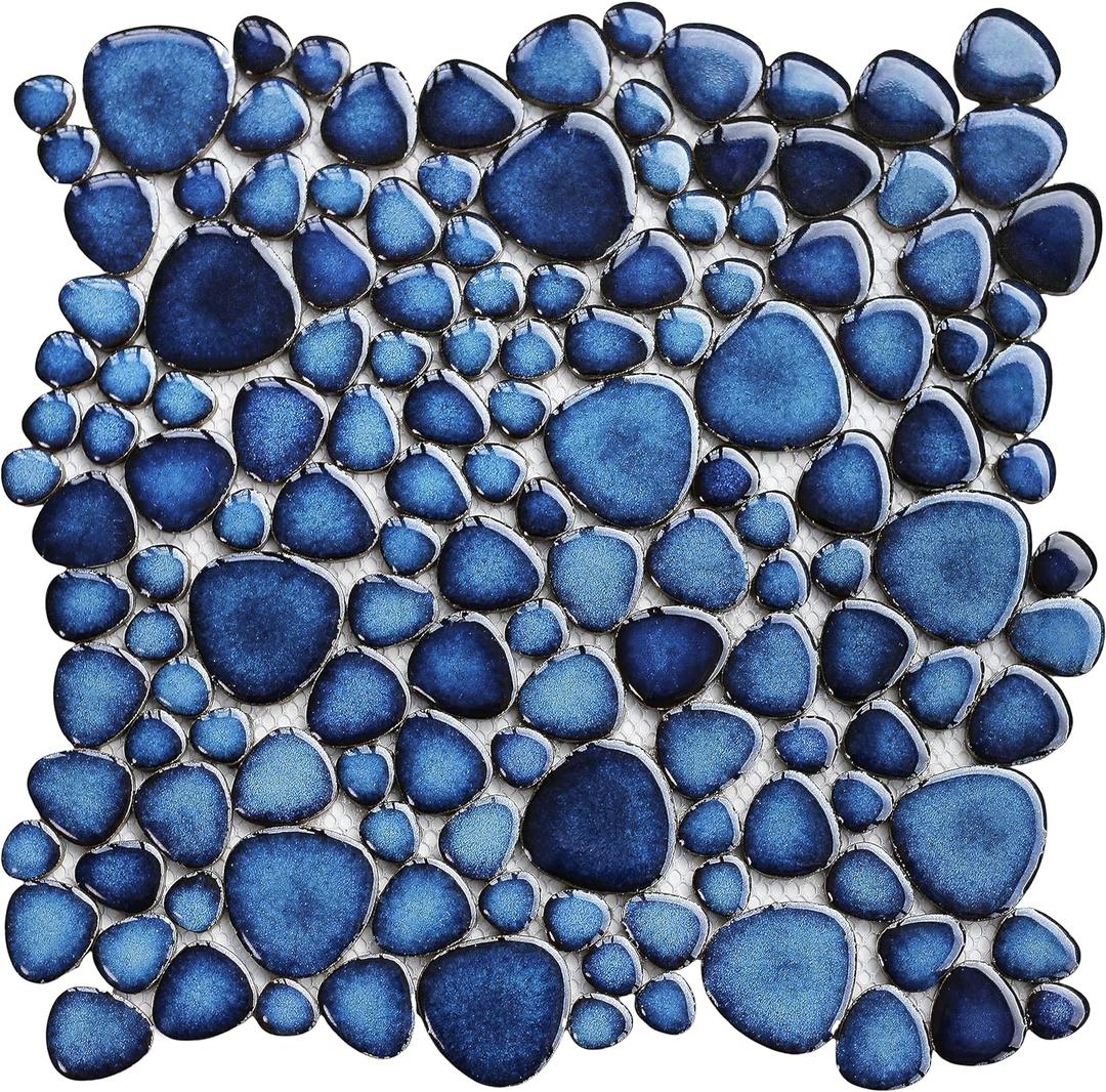 Cobalt Blue Pebble Tiles for Shower Floor Bathroom Floor Wall Mosaic Tile [Set of 5 Sheets]