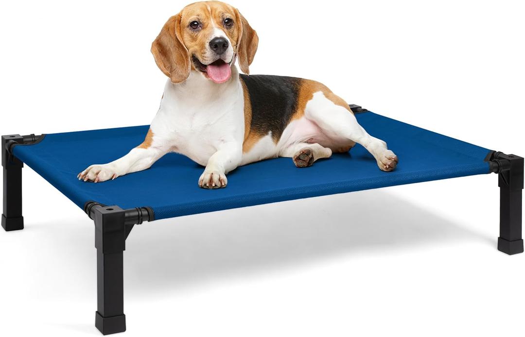 Heeyoo Elevated Dog Bed, Cooling Raised Pet Cot with Chew Proof Washable Breathable Mesh and Metal Frame, Portable Dog Cot Bed with No-Slip Feet for Outdoor or Indoor Use (42"L x 30"W x 8.4"H, Navy)