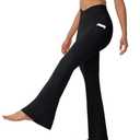 DLOODA Women's Flare Leggings with Pockets-Crossover High Waisted Bootcut Yoga Pants-Tummy Control Bell Bottom Leggings Black, Size XS