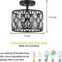 9 Inch Crystal Black Semi Flush Mount Ceiling Light,2-Light Modern Farmhouse Ceiling Light Fixture,Round Hallway Lighting Fixtures for Kitchen Entryway Bedroom Laundry