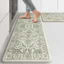 KIMODE Anti Fatigue Kitchen Mat Set, Non Slip Waterproof Kitchen Rug Set of 2, Boho Rugs for Kitchen, Ergonomic Standing Kitchen Sink Mats for Floor, 17"x29.5"+17" x47, Green