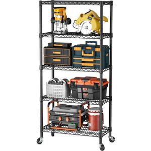 SINGAYE 5 Shelf Adjustable Heavy Duty Storage Shelving Unit with Wheels Steel Organizer Wire Rack Shelves Bathroom Organizers and Shelf Wire Closet Metal Pantry Kitchen Garage 14" DX30 WX70 H Black