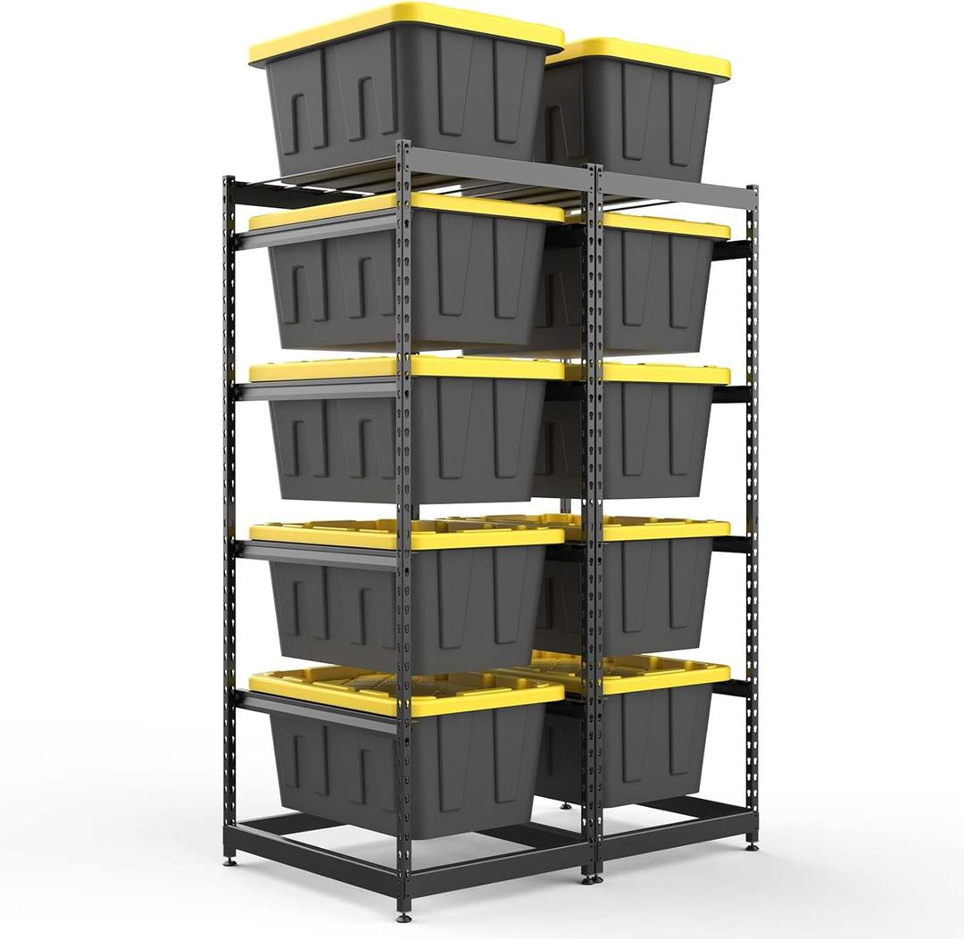 27 Gallon Tote Storage Rack, Heavy-Duty Storage Bin Rack Organizer, 5-Tier Standing Storage Bin Shelves, 250 lb Capacity, Maximize Space for Garage, Warehouse, Utility, 2 Pack Pro(Totes Not Included)