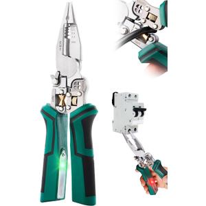 upgraded 8 in 1 Wire Strippers with Voltage Tester, Wire Stripping Tool, Cable Cutters with Plier, Crimper, Splitting, Wire Stripper Tool for 10-18 AWG for Electrician Work Green upgraded 8 in 1 Wire Strippers with Voltage Tester, Wire Stripping Tool, Cable Cutters with Plier, Crimper, Splitting, Wire Stripper Tool for 10-18 AWG for Electrician Work Green