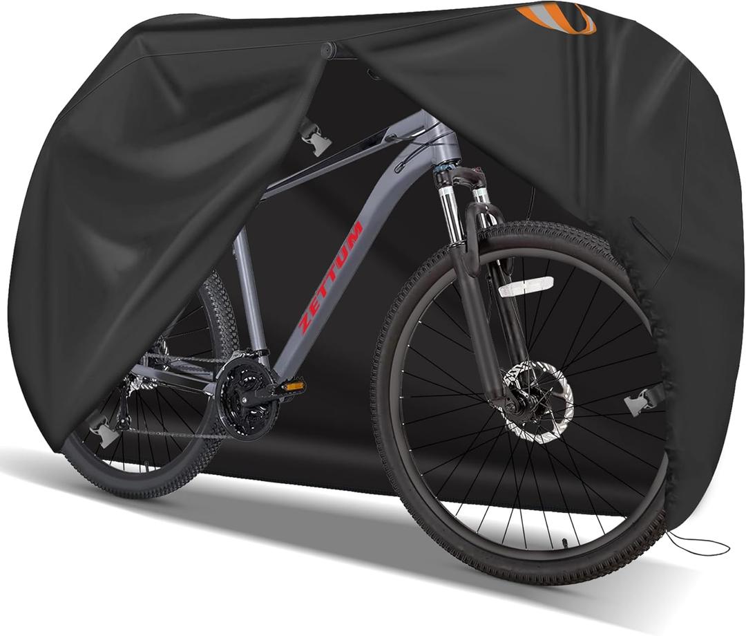 Zettum Bike Cover for 1 Bike - Outdoor Bike Cover for Stationary 1 Bike Waterproof & Heavy Duty, 600D Bicycle Cover for Single eBike, Mountain Bike, Road Bike, Hybrid Bike, Beach Cruiser Bike Storage (2) Black - Stationary)