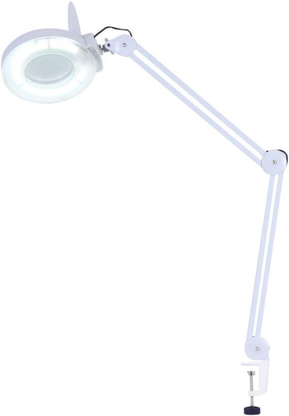 LED Magnifying Lamp with Clamp, 5X Magnifier Glass Lens Desk Table Light Lamp with Adjustable Swivel Arm for Reading, Craft, Sewing, Repair, Knitting, Jewelry Making -White