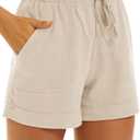 KINGFEN Womens Shorts Casual Lounge Cotton Shorts Casual for Summer Mid Rise Elastic Waist Beach Pull On Comfy Drawstring Stretchy Short with Pockets (Beige,Large)