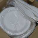 Gezond Compostable Paper Plates 250pcs Disposable Plates Heavy-Duty Paper Plates Biodegradable White Plates for Party Sugarcane Plates Cornstarch Forks Knives Spoons for 50 Guests
