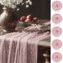 CrystalSylara Light Pink 10 Pcs Pearl Gauze Table Runner 120 Inch 10ft Pearl Sheer Tulle Table Cloth Centerpieces for Home Wedding Birthday Bridal Baby Shower Party Favor Holiday Dining Decorations