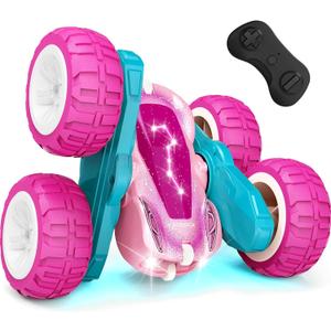 Tecnock Pink Remote Control Car for Girls and Boys, 2.4GHz RC Cars with USB-C Easy Charging, 4WD Double Sided 360 Rotates and Flips RC Stunt Car, Toys Gift for Kids Ages 6-8, 8-12