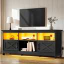 YITAHOME TV Stand for 65 Inch TVs, Entertainment Center with Storage Cabinets, Power Outlet & LED Light, Media TV Console with Barn Doors for Living Room, Black, 59" 