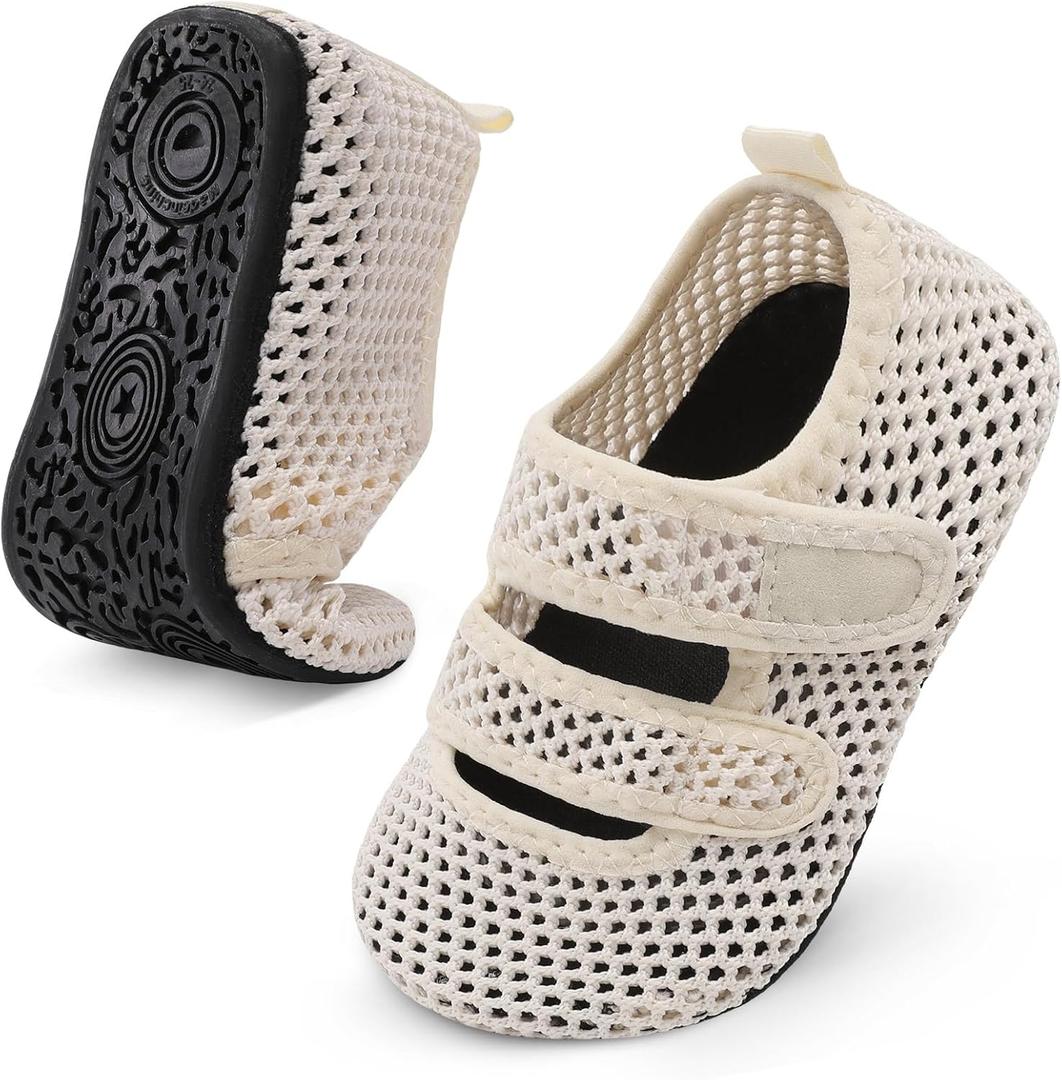 BARERUN Toddler Water Shoes Boys Girls Quick Dry Barefoot Aqua Shoes for Swim Pool Beach Non Slip Breathable Sandals Lightweight Summer House Slippers (3.5-4.5 Infant, Beigehole)