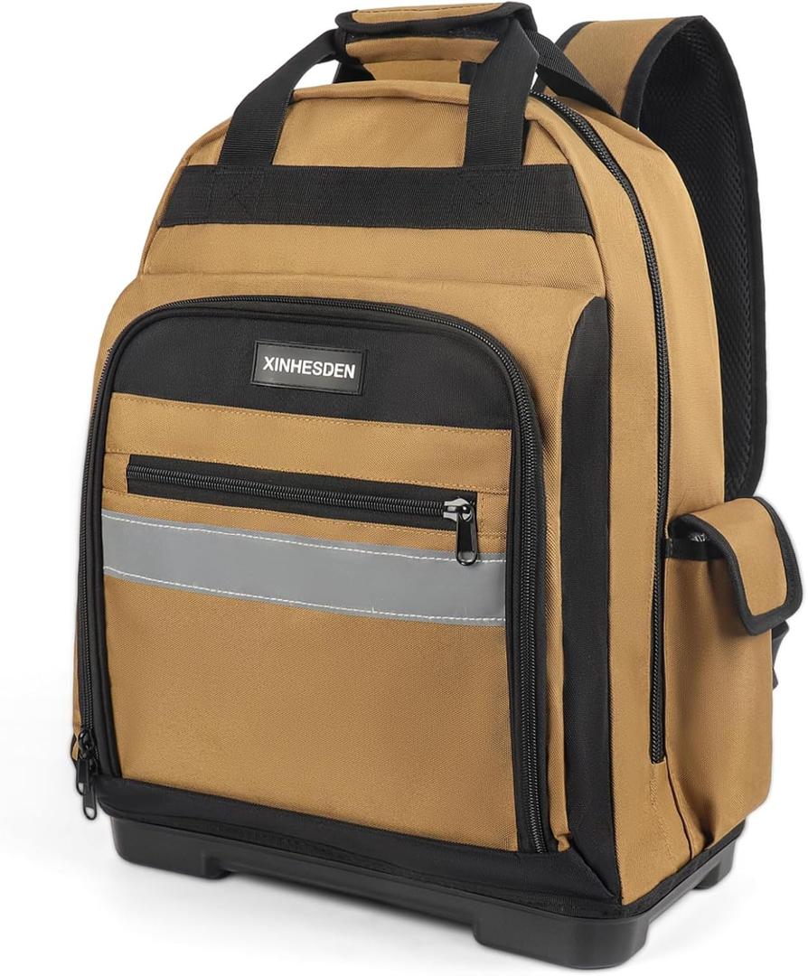 Tool Bag Backpack, Heavy Duty Tool Backpack Bag with Waterproof Molded Base, Electrician Work Pack for Hand Tools, Multi Pockets Tool Storage Organizer for Contractor, Plumbers, HVAC Techs
