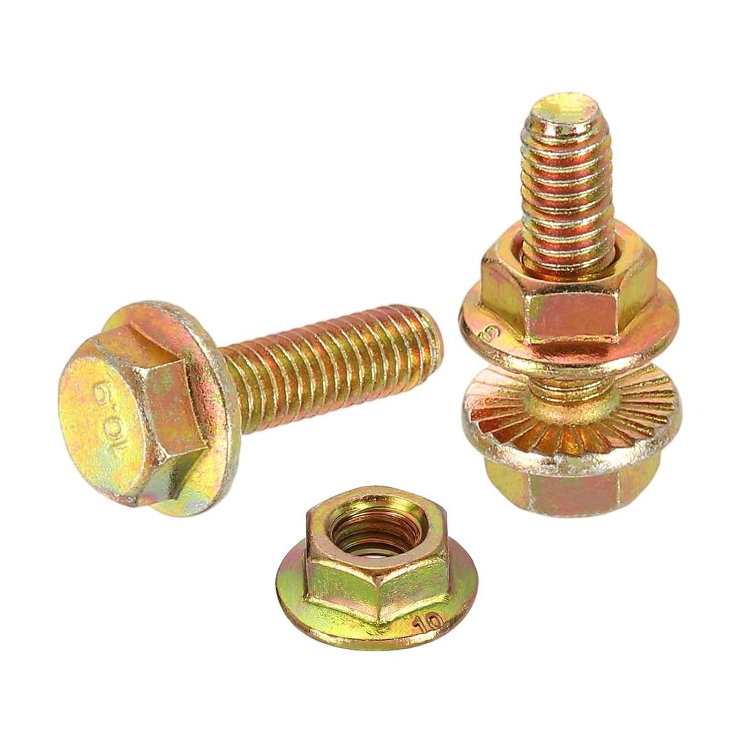 uxcell M6 x 20mm Flanged Hex Head Bolts, 20Pcs Zinc-Plated Carbon Steel Flange Hexagon Screws with Nuts, Fully Threaded, for Machinery Industry Home Appliances