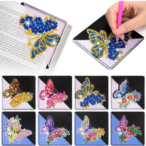 8 pcs Diamond Painting Bookmarks, DIY Diamond Art Kits for Adults, Book Corner - Protecting Bookmark Craft Supplies Kits for Book Lovers (Butterfly)