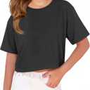 ZDC Girls T Shirts Short Half Sleeve Crew Neck Drop Shoulder Loose Fit Summer Crop Tops 5-14 Years (Black)