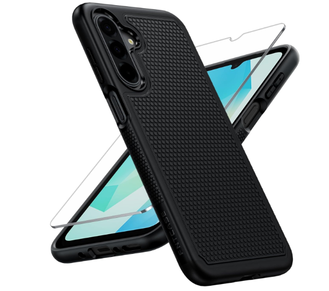 Galaxy A17/A16 5G Phone Case - Samsung A17 Military Grade Drop Protection, 14ft Drop Tested, Screen Protector Included, Anti-Slip Matte Textured, TPU+PC Dual Layer Shockproof Cover (Black)