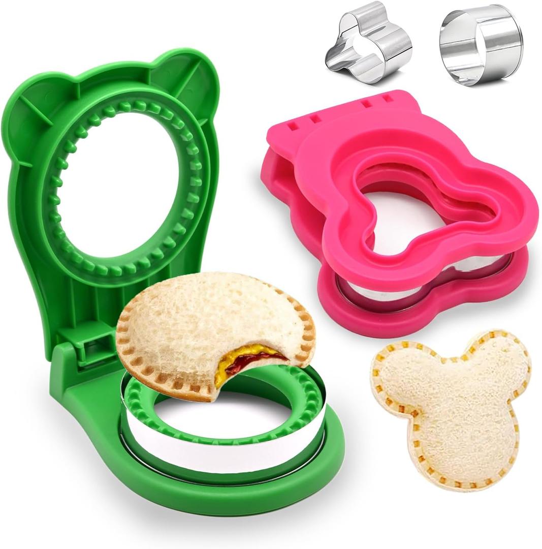 Sandwich Cutter and Sealer, 2 Pcs Maker, Fun Sandwich Shape Cutter Sealer Great for Lunchbox and Bento Box, Boys and Girls Kids Lunch (Mickey+Round)