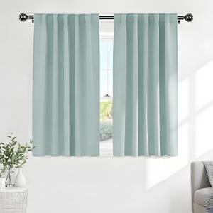 PONY DANCE Short Curtain Panels - Kitchen Curtains Room Darkening Light Blocking Energy Saving Short Drapes/Bedroom with Back Tab Home Decor, 42 in Wide by 45 Long, Mint Green, 2 PCs