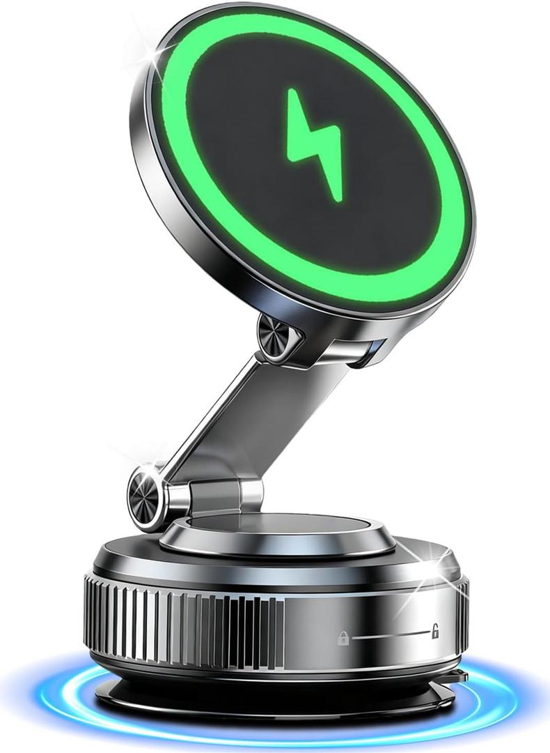 for MagSafe Car Mount Charger, 15W Fast Charging Magnetic Wireless Car Charger, Vacuum Magnetic Phone Holder [120LBS Ultra Suction Cup & 3000gf Magnet ] 780 Dashboard Car Bracket for iPhone & Android