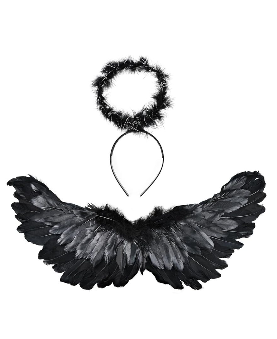 Angel Wings Costume Accessories-Feather Wings with Halo Headband Set for Adults, Lightweight Adjustable Fairy Wings,Cosplay