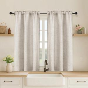 OVZME Cafe Curtains 45 Inch Length 2 Panels, Thick Textured Kitchen Door Curtains, Semi Privacy Light Filtering Half Short Bedroom Curtains for Small Window Living Room Dining, 2x30Wx45L, Linen Color