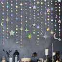 Iridescent Star Moon Circle Dot Garland Party Decoration Kit Hanging Crescent and Twinkle Little Star Streamer Bunting Banner for Kids First Birthday Ramadan EID Mubarak Baby Shower Wedding Decor