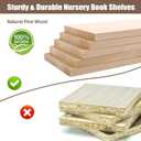 Floating Nursery Book Shelves with Hooks-20Inches Scalloped Shelves for Bedroom Kids Set of 3, Nursery Bookshelf for Kids Room Decor, Natural, Large