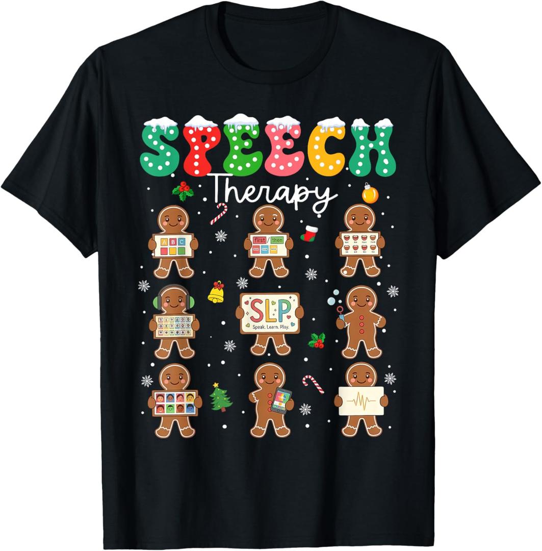 Speech Therapy Christmas SLP Therapy Cookies Gingerbread T-Shirt. Size 4x