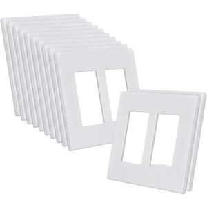 CML 2-Gang Decorator Screwless Wall Plates, 12 Pack Child Safe Switch Plate Covers, Double Receptacle Outlet Cover, Standard Size 4.68X 4.72, Impact Resistant, Glossy White
