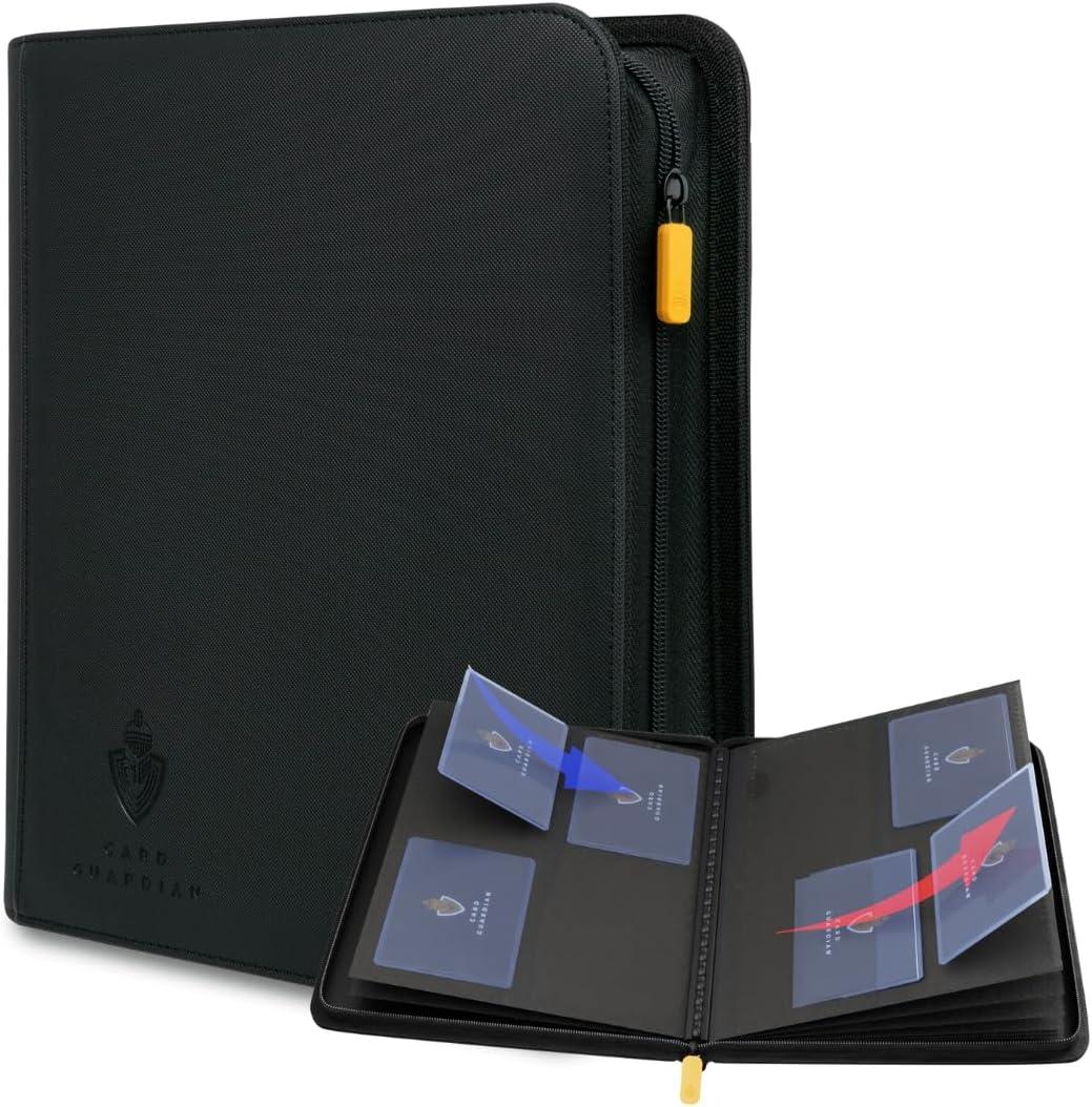Card Guardian - Toploader binder 4 Pocket top loader binder with Zipper for 160 Cards - Side Loaded Pockets - Compatible with Sports and Trading Cards TCG (Black)