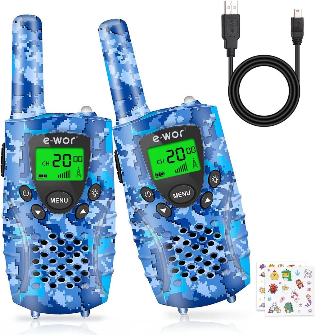 E-WOR Walkie Talkies for Kids Rechargeable, 2Pack Long Range 4 Miles Kid Walkie Talkies with Flashlight Toys for 3 4 5 6 7 8-10-12 Year Old Girls Boys Toddlers, Funny for Kids Teens