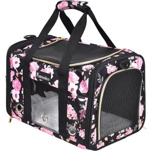 Petmolico Cat Carrier Soft-Sided Pet Bag for Small Medium Cats Puppies 16LBs - Airline Approved Pet Travel Carrier 3 Open Doors (Medium,Pink Peony)