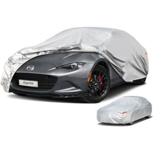 Kayme 6 Layers Car Cover Waterproof All Weather for Automobiles, Universal Fit for Sedan Coupe Sports Car (up to 165 inch), Fit Mazda Miata MX5, Toyota mr2 Spyder, Honda S2000, etc.