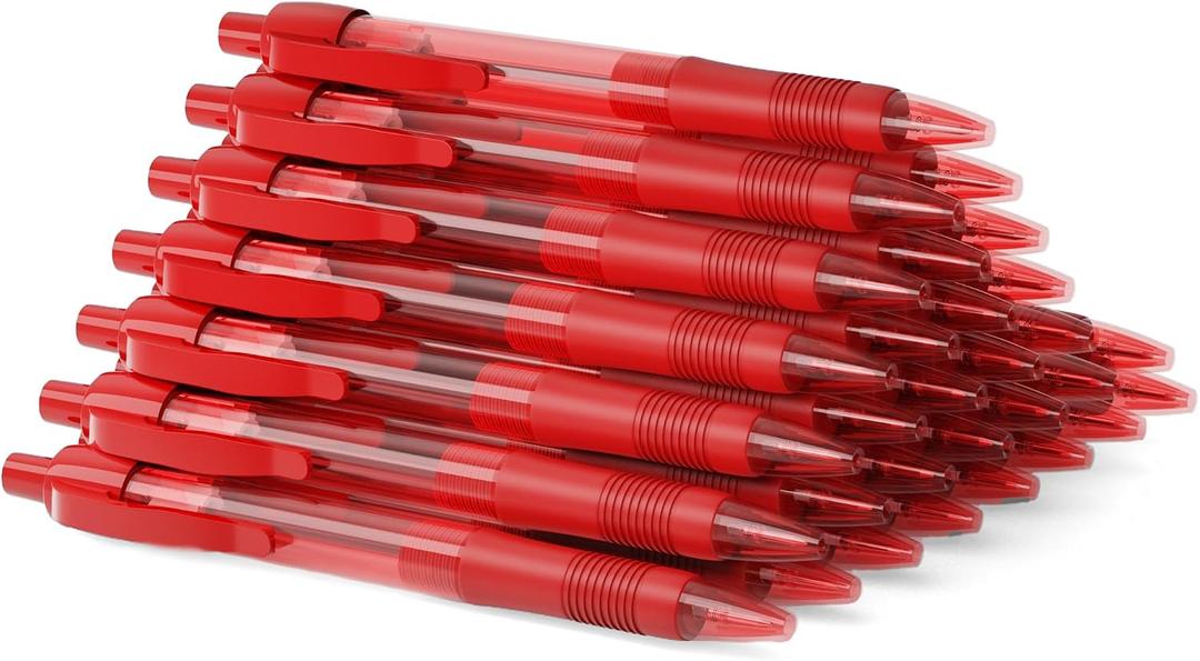 3 x deegtran Pens Bulk, 30 Pack No Bleed Red Ink Click Pens with Soft Grip, Wholesale Retractable Ballpoint Pens for Office School, Medium Point Smooth 1.0MM