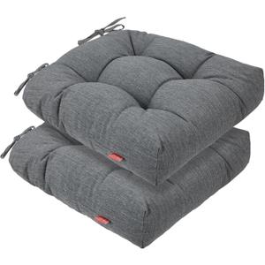 Indoor/Outdoor Tufted Seat Cushions with Ties Set of 2, 19"x19" Chair Cushions for Dining Chairs, Waterproof Overstuffed Chair Pads for Garden Patio Kitchen Home-Heathered Grey