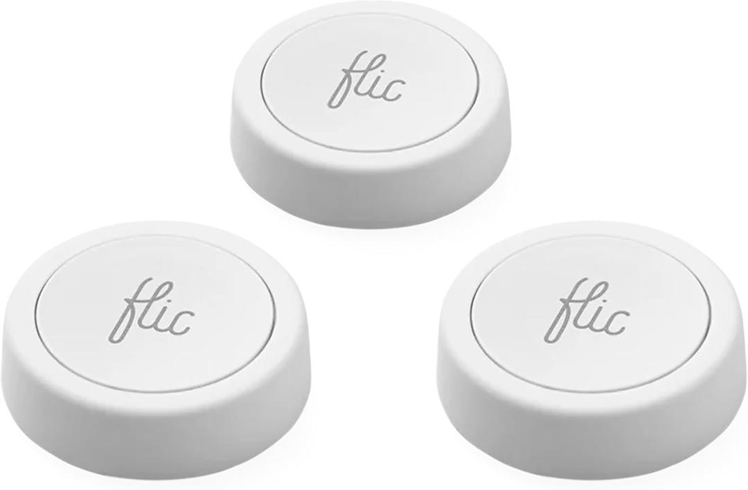 Flic Smart Button 3-Pack | Light Switch, Music Controller, Routine Trigger That Works with Alexa, Matter, Homekit, SmartThings | Easy Guided Install | Customizable | Wireless | UL Certified  White
