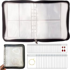 Transparent Travel Jewelry Organizer Book – Portable Jewelry Storage Case with Clear Pouches for Necklaces, Rings, Earrings – Compact Jewelry Holder for Women and Travel [Black - 80pcs S Pouches, 40pcs L Pouches]