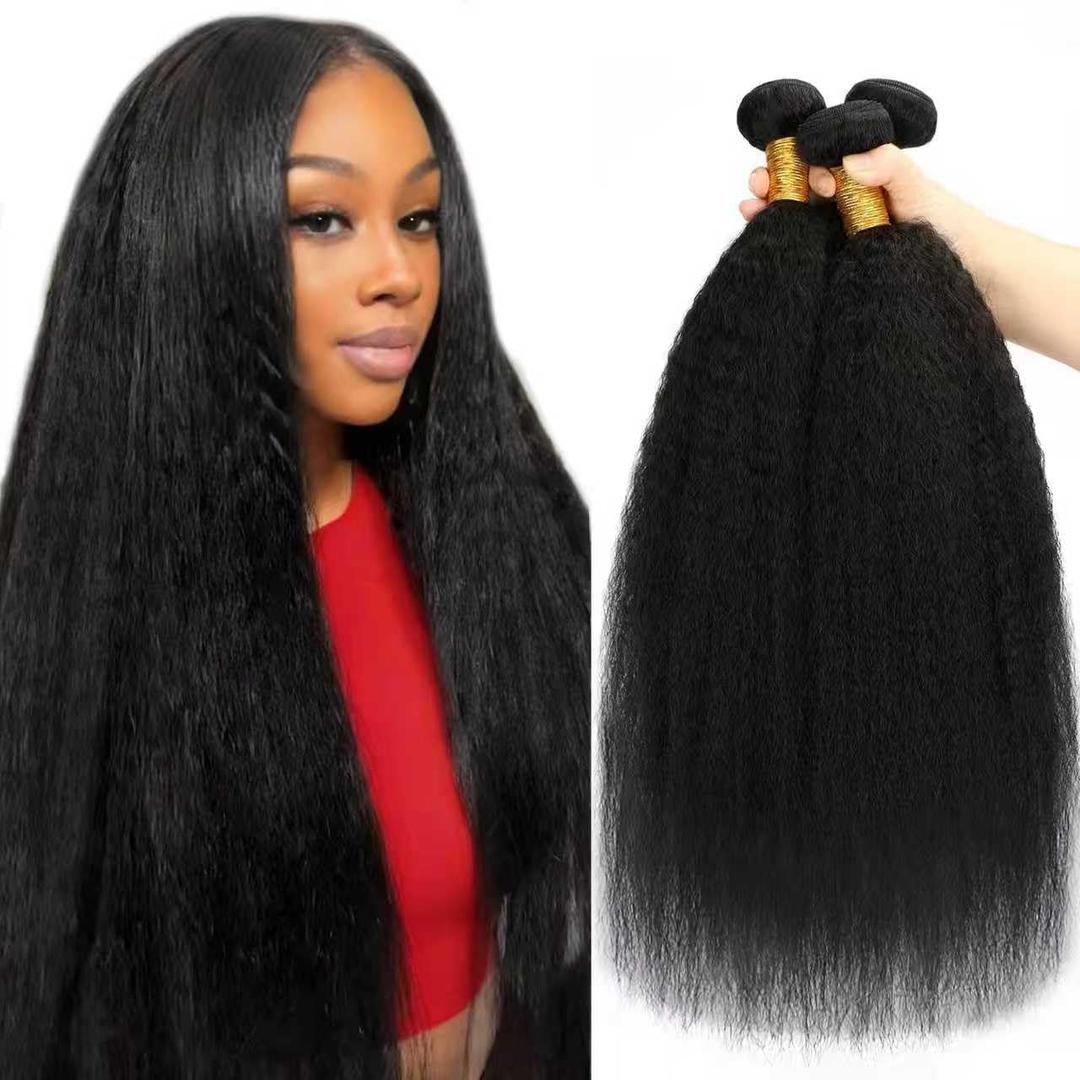 Kinky Straight Bundles Human Hair 16 16 16 Inch Yaki Straight Human Hair Bundles 100% Unprocessed Brazilian 3 bundles For Black Women Natural Black