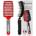 Voremy Magical Brush Detangler 2 Pack, HIPPIH Anti-Static Detangling Brush for Curly Thick Hair, No Pull Hair Brush for Women, Men, Kids, Ultra Detangler Can Add Shine and Smoothing Hair (Red & Black)