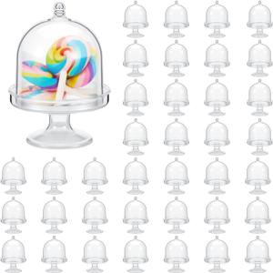 Tessco for you 48 Pcs Plastic Mini Cake Stand with Dome Lid Cover Clear Small Cupcake Display Holder Crystal Pedestal Stand Chocolate Candy Dessert Containers for Wedding Birthday Party (Clear)